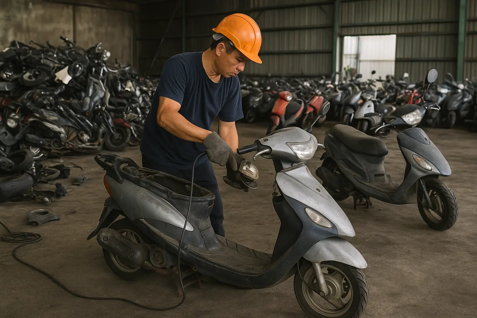 機車回收廠內部作業情況